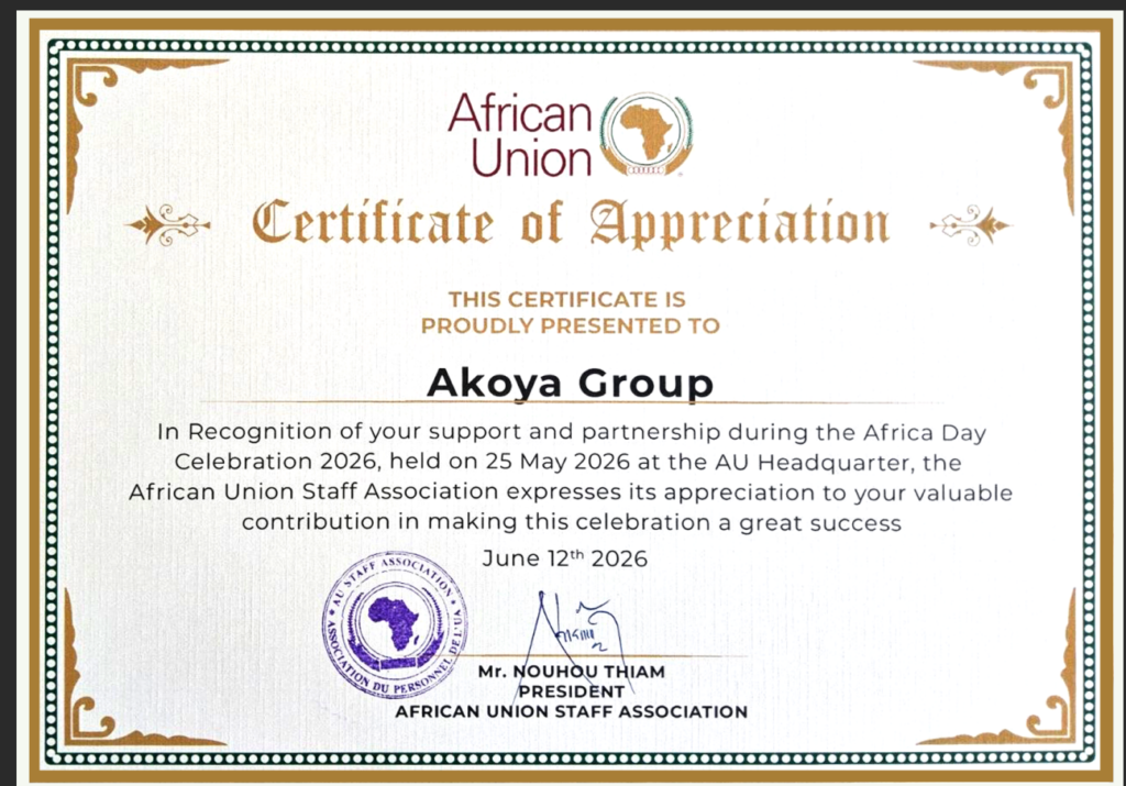 Akoya Group Receives Certificate of Appreciation from the African Union Staff Association